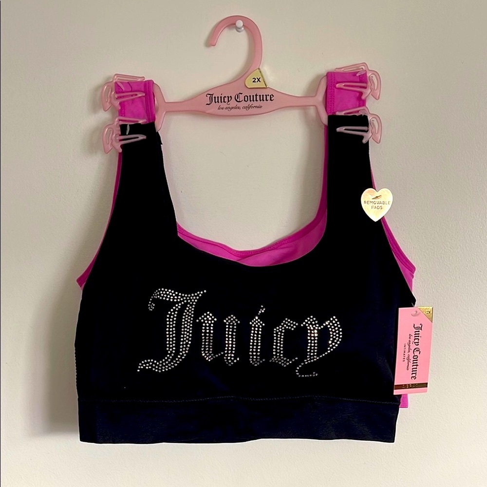 Juicy Couture Intimates Pink & Black Bling Retro Rhinestone Casual Sports Bras